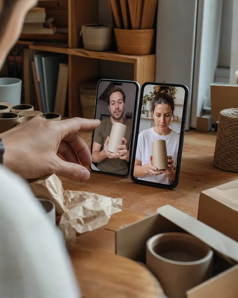 Two phones side by side playing different versions of the same product ad