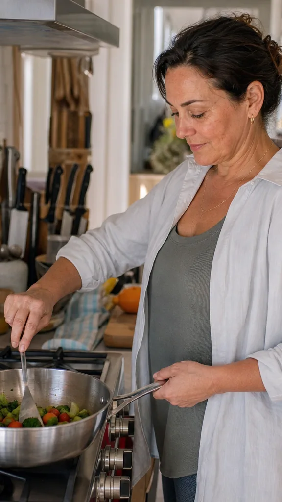 Creator cooking with a new pan in her kitchen