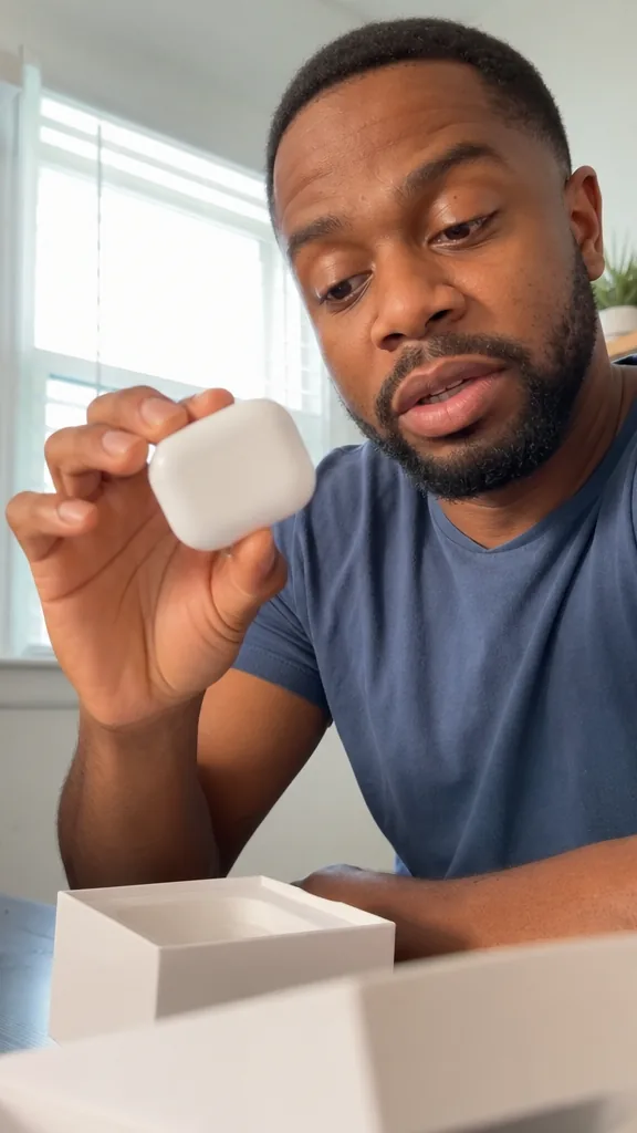 Creator explaining a small gadget at his desk